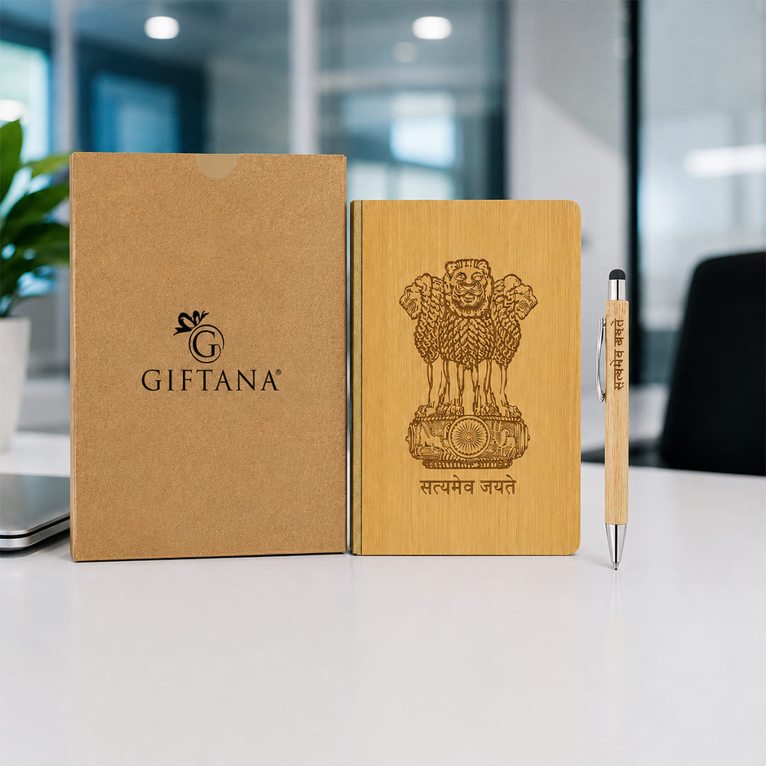 1786613122_Bharat Legacy Edition - Satyamev Jayate Wooden Diary & Pen Set